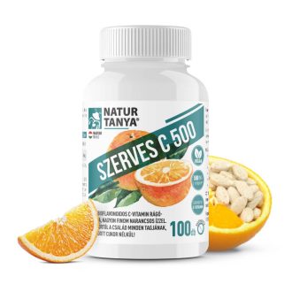   Natúr Tanya SZERVES C 500 – Savmentes, gyomorbarát C-vitamint és citrus bioflavonoidokat tartalmazó, narancs ízű étrend-kiegészítő rágótabletta, természetes sztévia édesítőszerrel