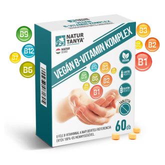   Natúr Tanya VEGÁN B-VITAMIN KOMPLEX – 8 féle B-vitaminnal a napi beviteli referencia érték 100%-os mennyiségével 60 db